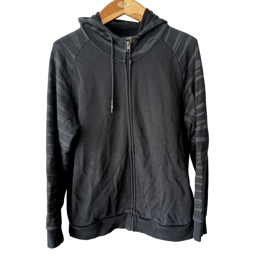 Cavalli Class Mens Black Tiger Stripe Sleeve Full Zip Logo Hoodie Medium